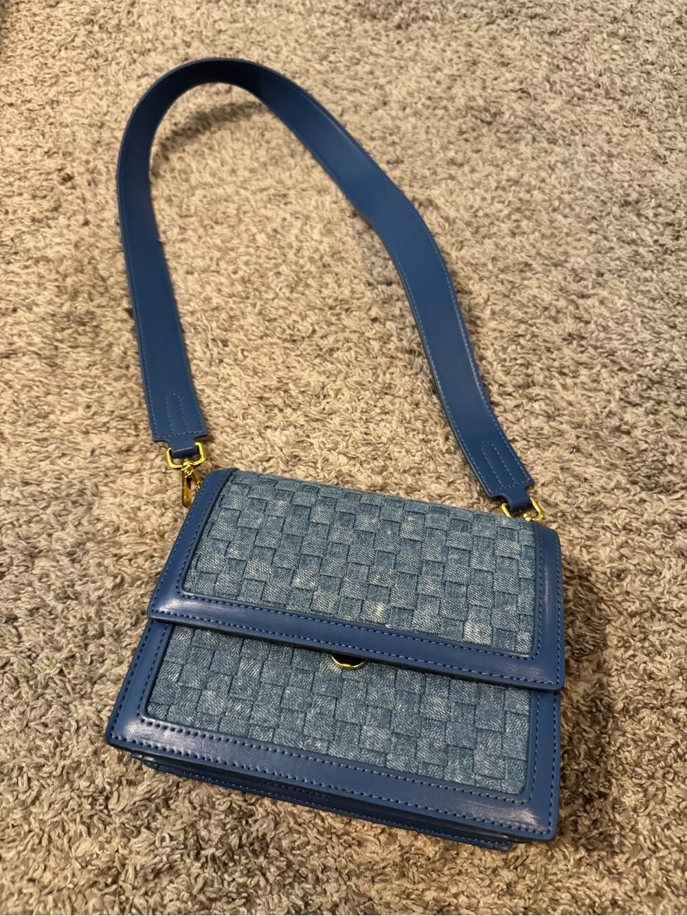 JW Pei Blue Woven Crossbody Shoulder Bag